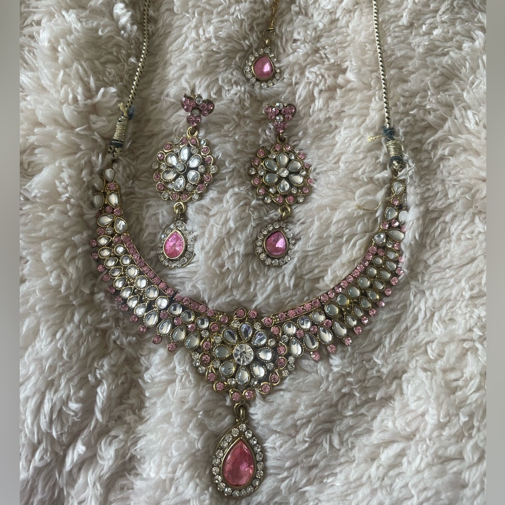 COPY - Pink and Silver tikka set with necklace | Indian Jewelry